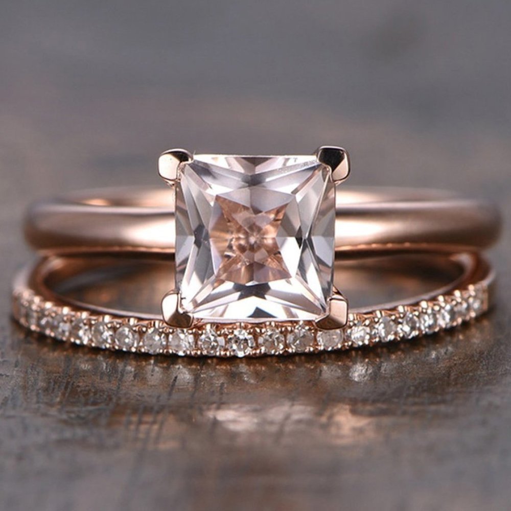 💎 Engagement and Wedding Rose Gold Ring Set for Women, VIP078